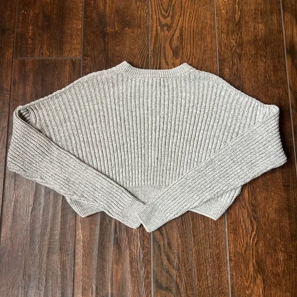 Urban Outfitters Sweater M Gray Big Sur Crop Pullover Rib Knit Long Sleeves - Picture 2 of 7